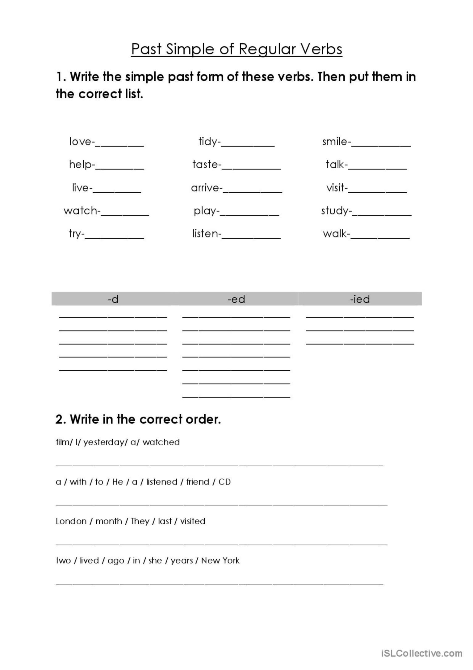 Regular Past Simple Verb Practice English ESL Worksheets Pdf Doc