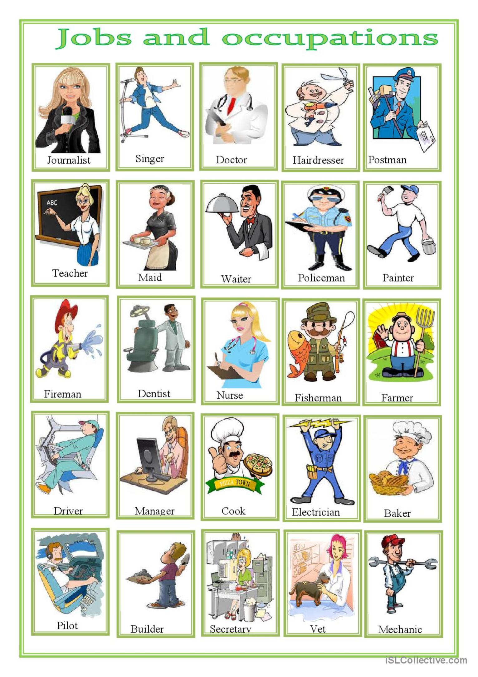 Jobs And Occupations Pictionary Pic English ESL Worksheets Pdf Doc