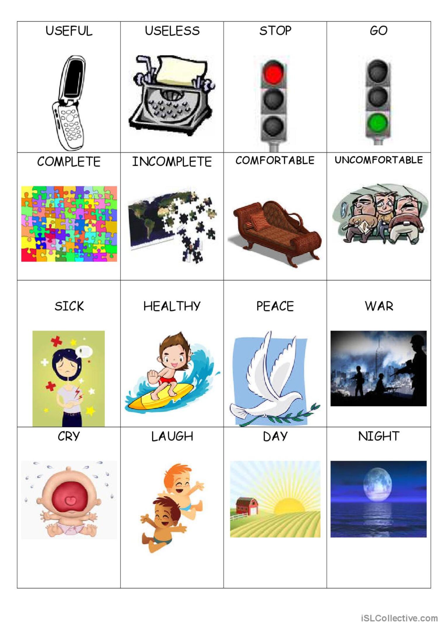 Memory Game Opposites English ESL Worksheets Pdf Doc