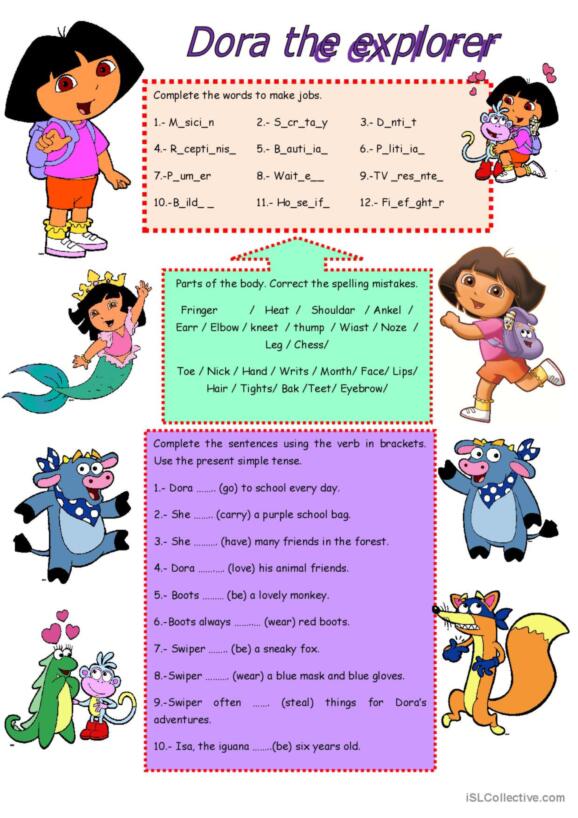 52 Dora English ESL Worksheets Pdf Doc