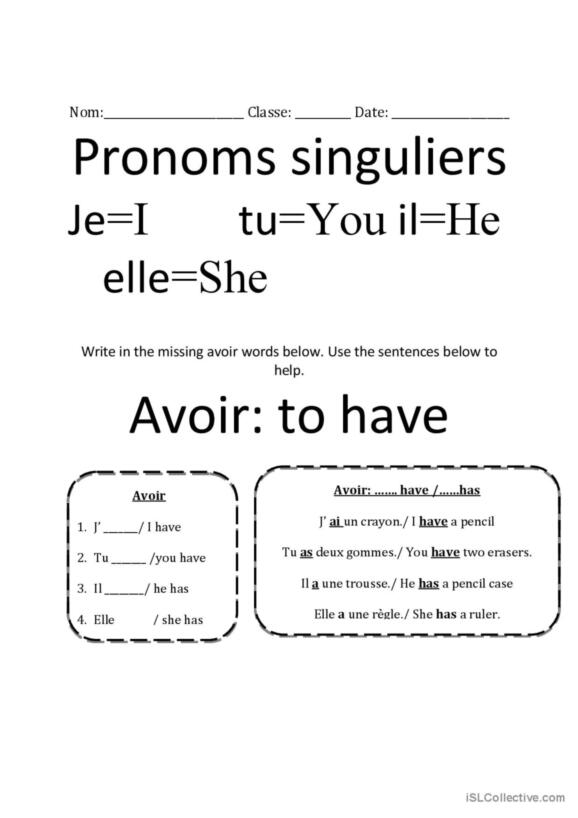 12 Avoir English ESL Worksheets Pdf Doc