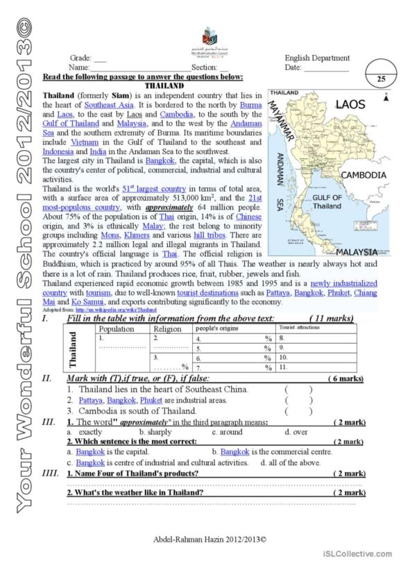 Thailand English Esl Worksheets Pdf Doc