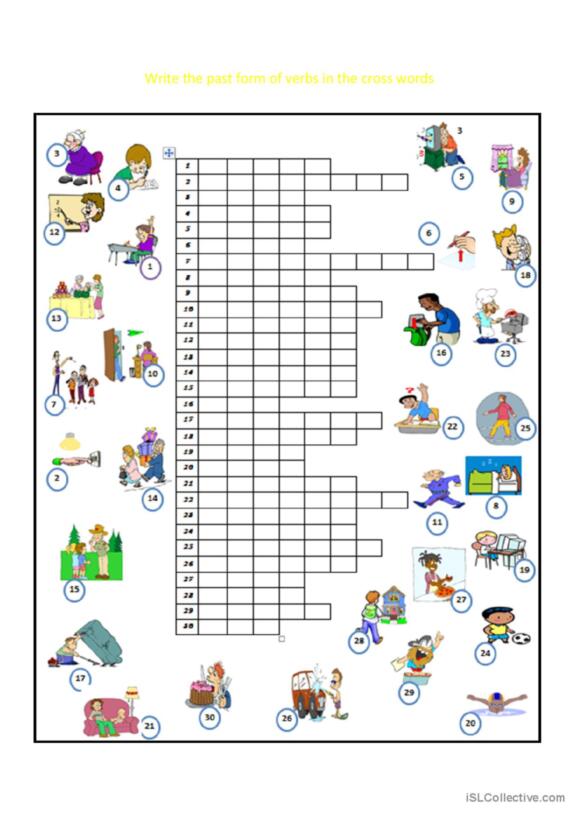 16 Past Simple Tense Crossword Vocabulary Practice English