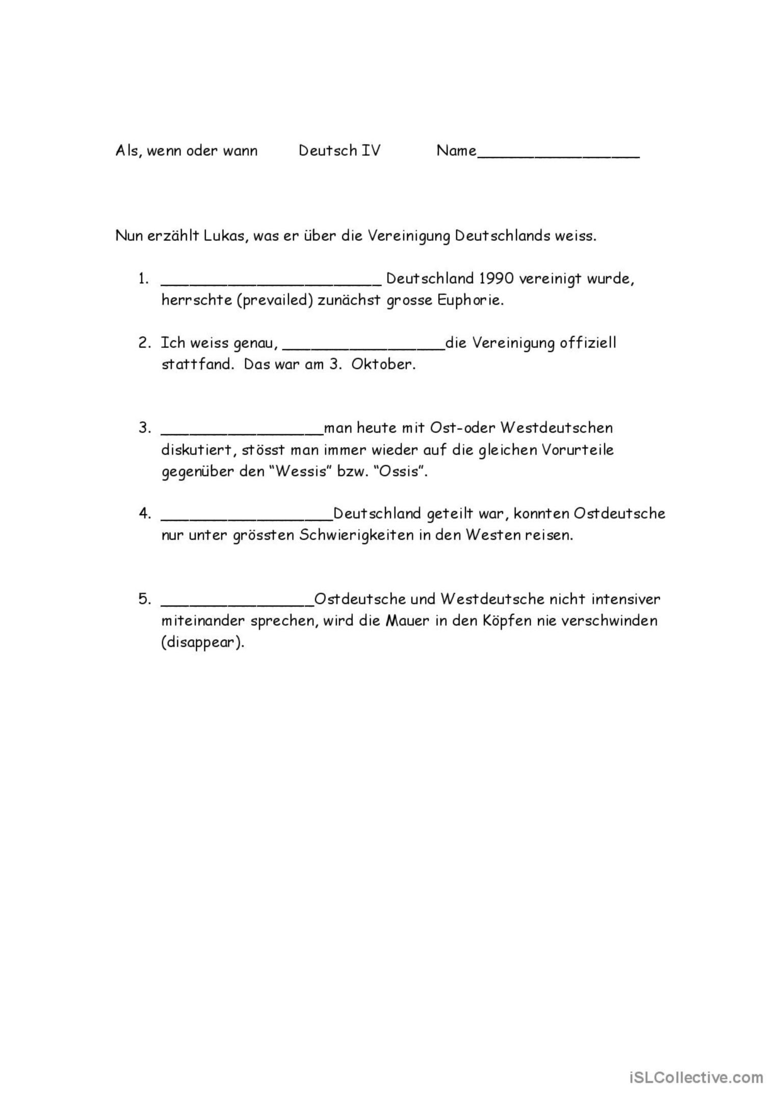 Als Wenn Und Wann Allgemein English ESL Worksheets Pdf Doc