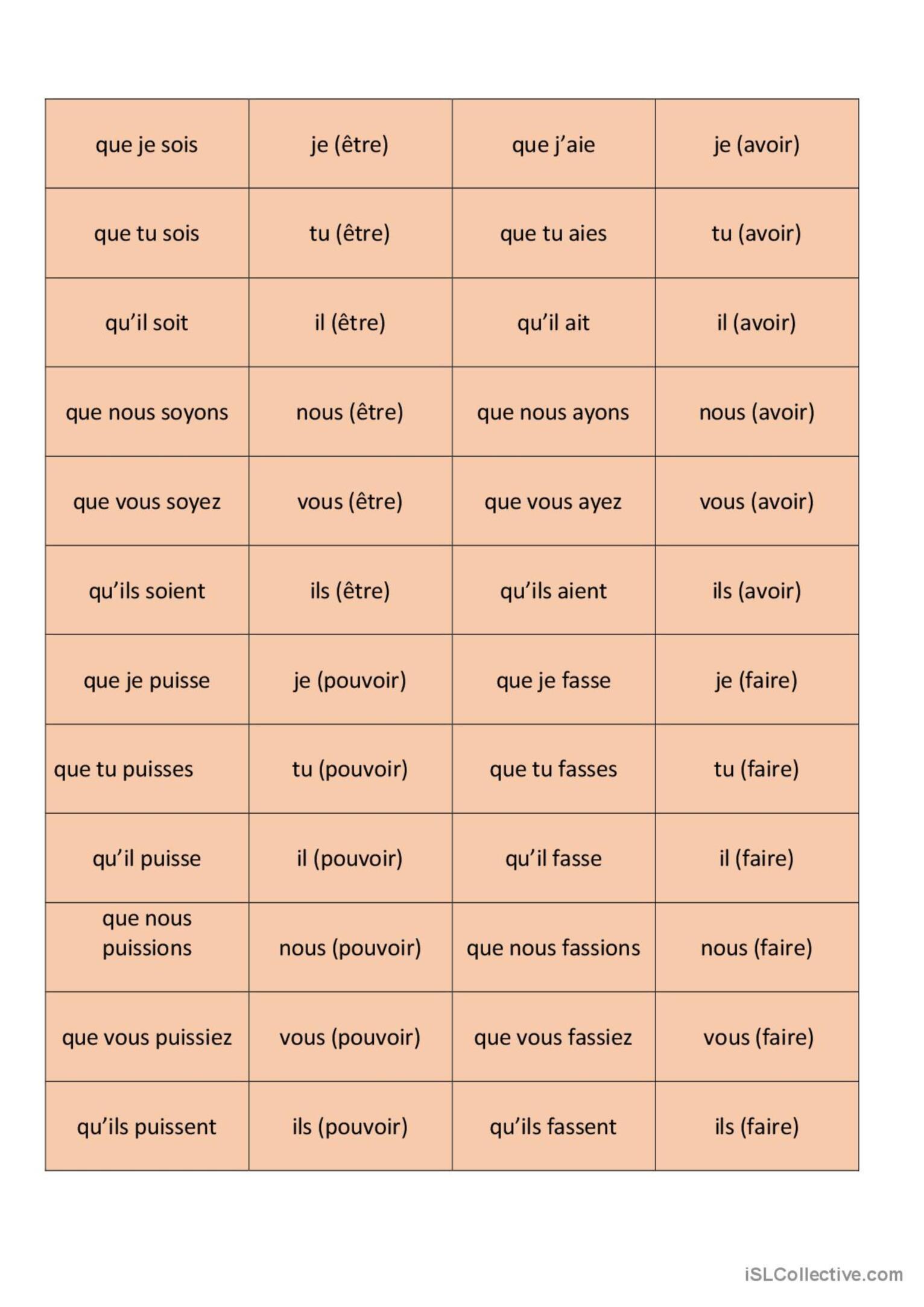 cartes du subjonctif 1 avoir être po English ESL worksheets pdf doc