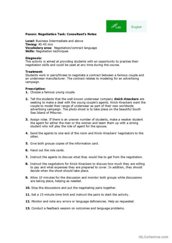 20 Negotiation English ESL Worksheets Pdf Doc