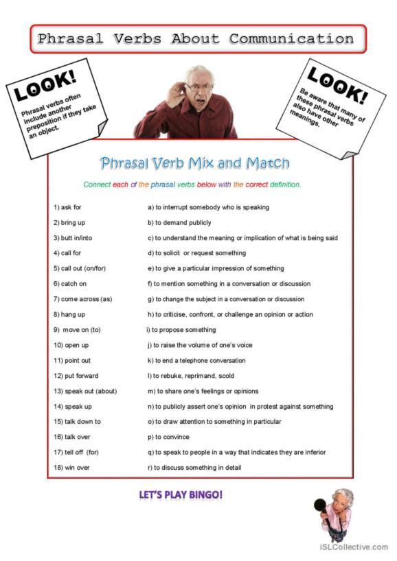 Phrasal Verbs Icebreaker Speaking Practice English Esl