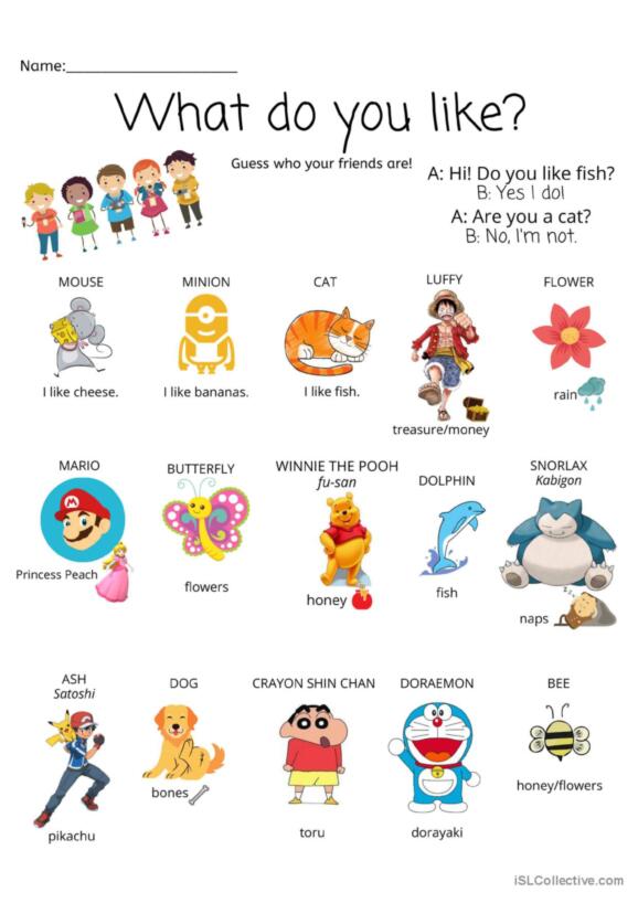 1 Whatdoyoulike English ESL Worksheets Pdf Doc