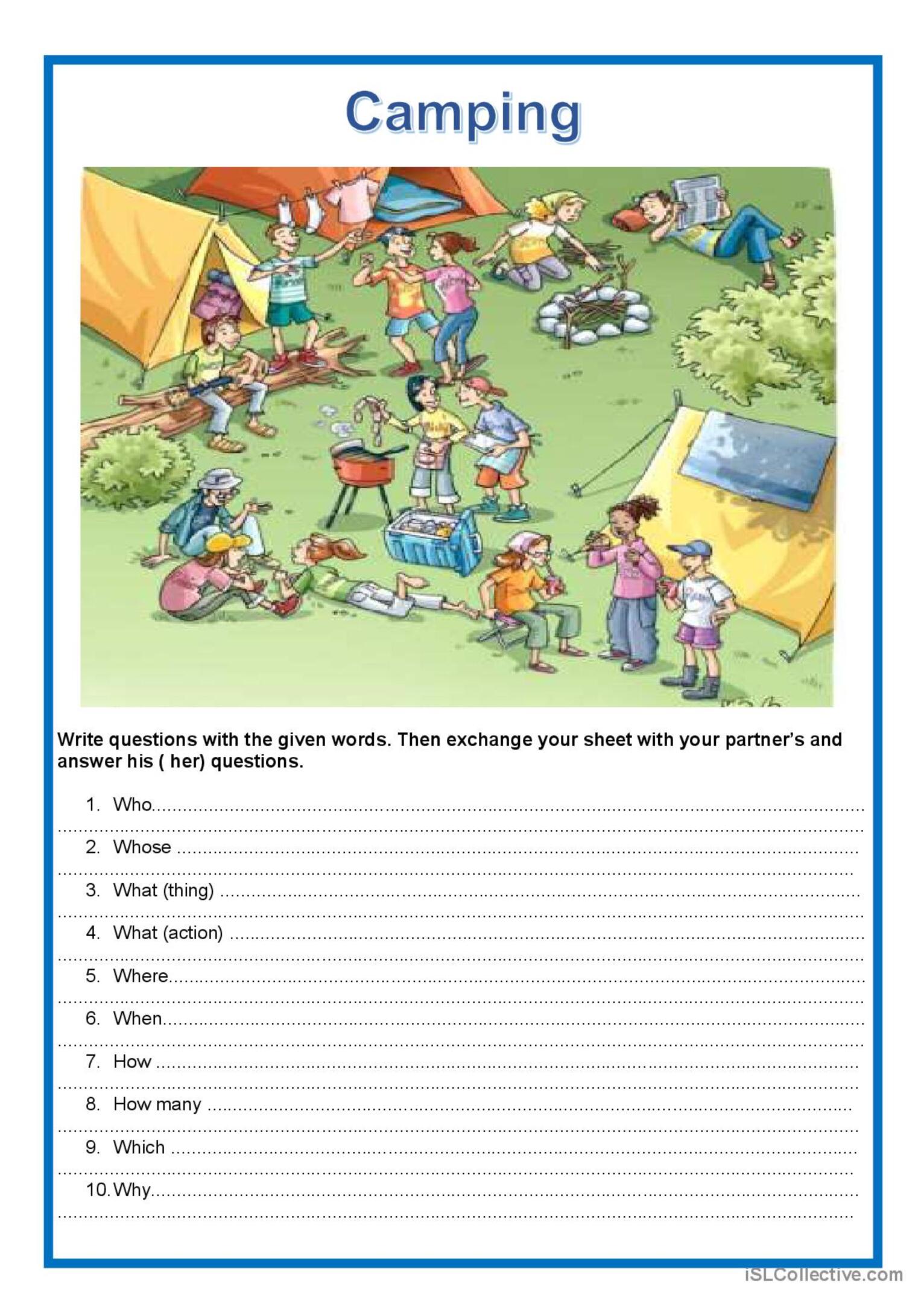 Pairwork Camping English Esl Worksheets Pdf Doc