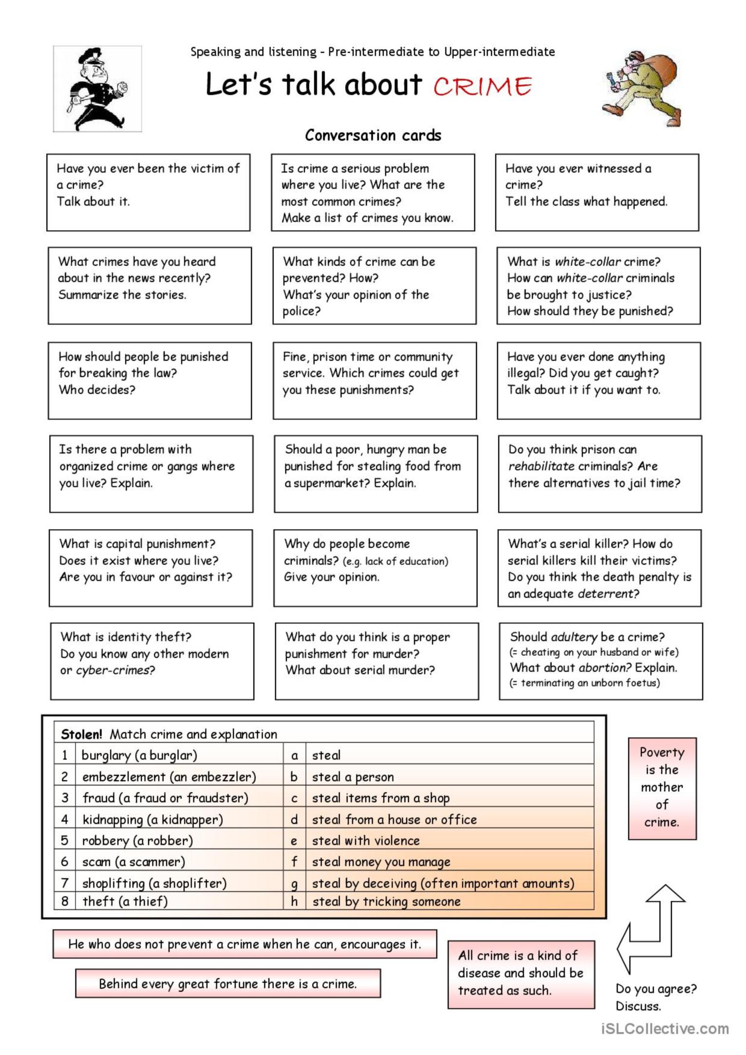 Let's Talk About Crime: English Esl Worksheets Pdf & Doc