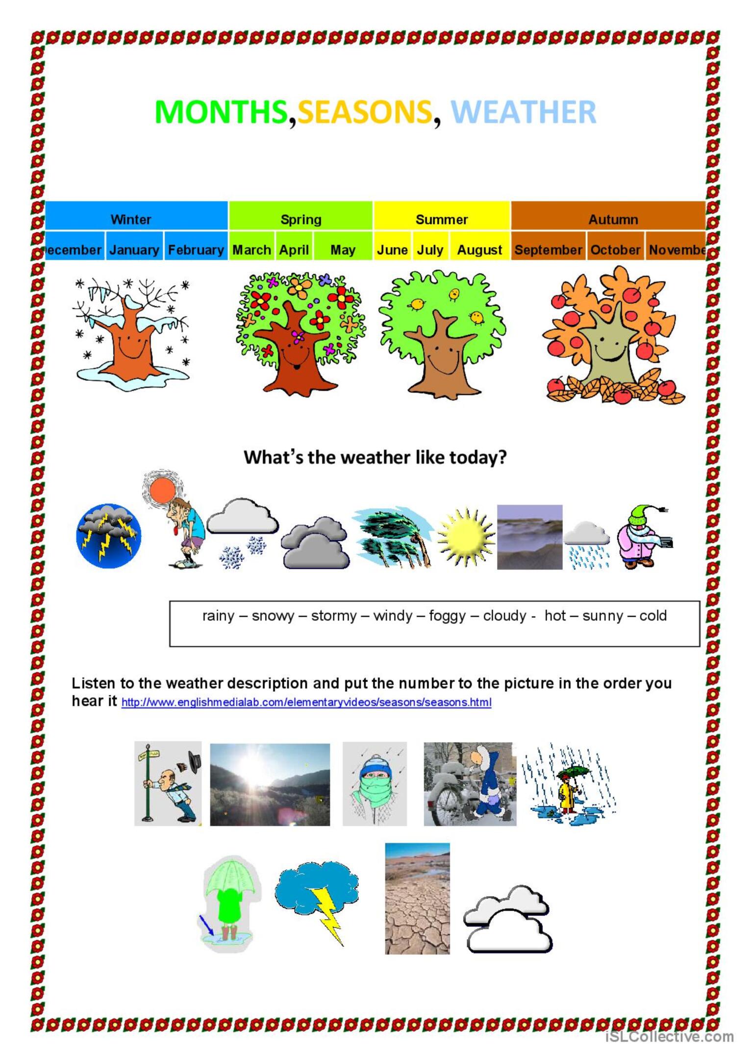 Month, seasons weather warmer, fille…: English ESL worksheets pdf & doc