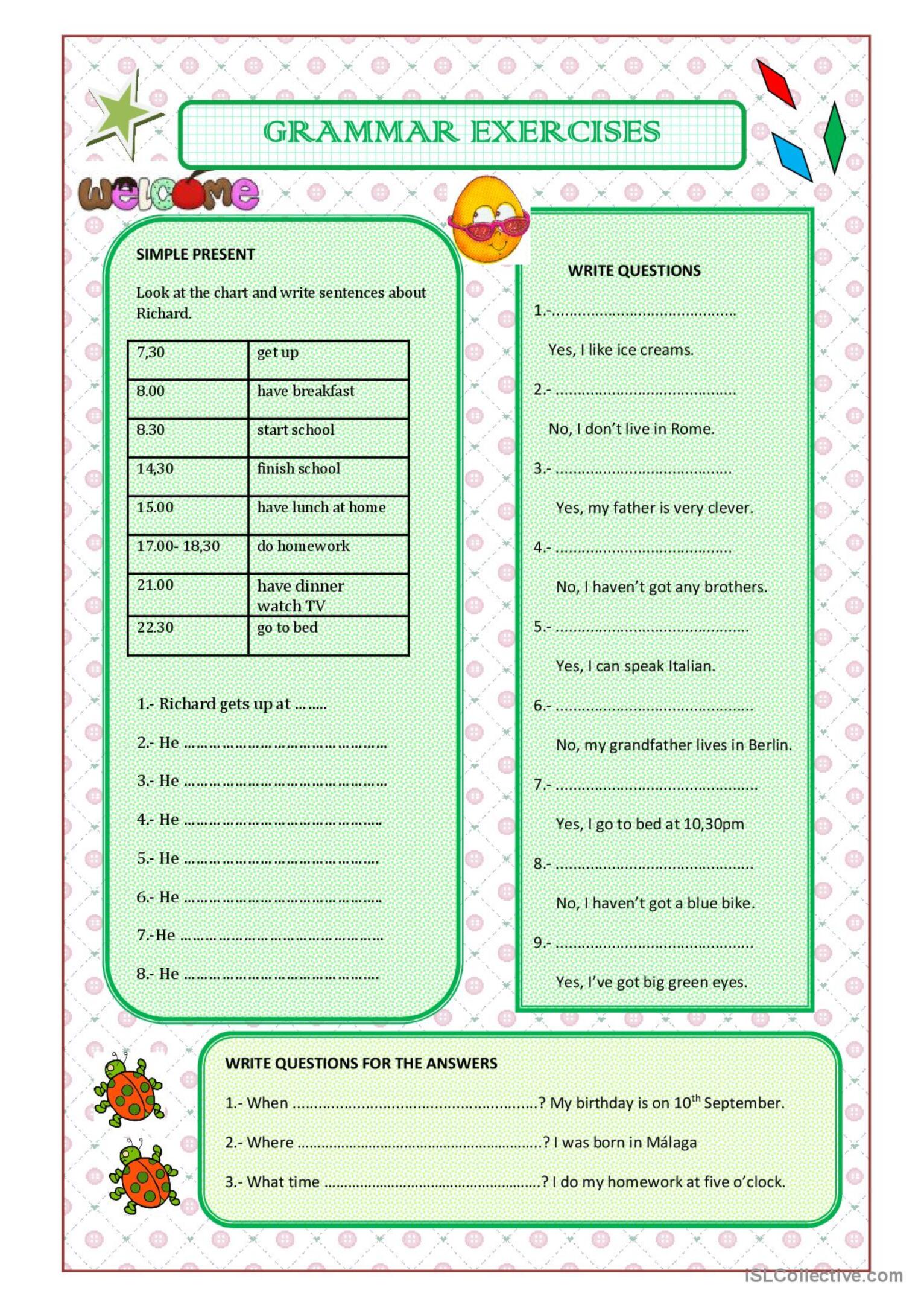 GRAMMAR EXERCISES: English ESL worksheets pdf & doc