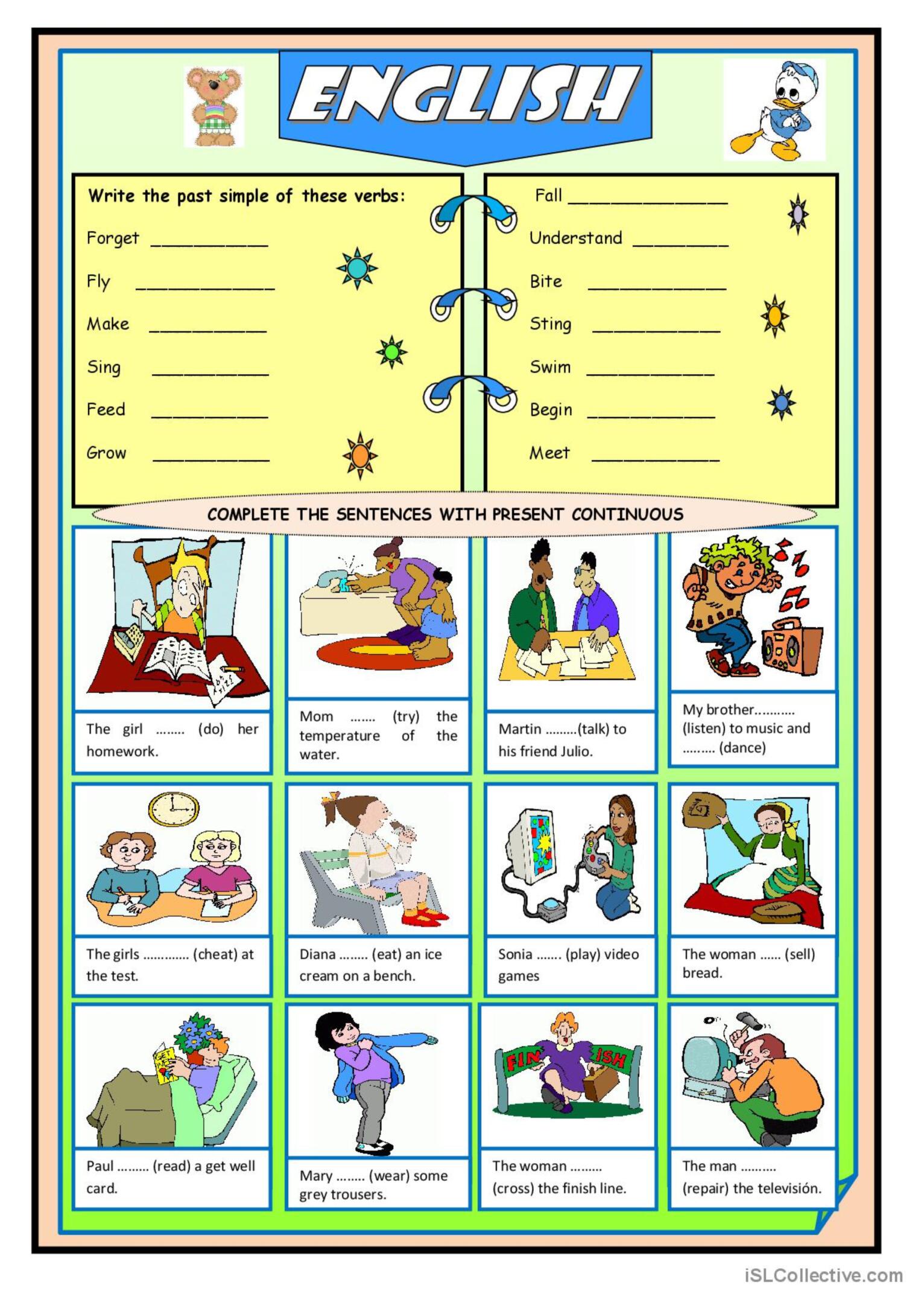 PAST SIMPLE AND PRESENT CONTINUOUS: English ESL worksheets pdf & doc