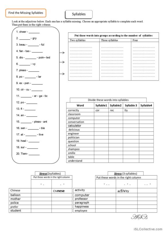 48 Syllables English ESL worksheets pdf & doc