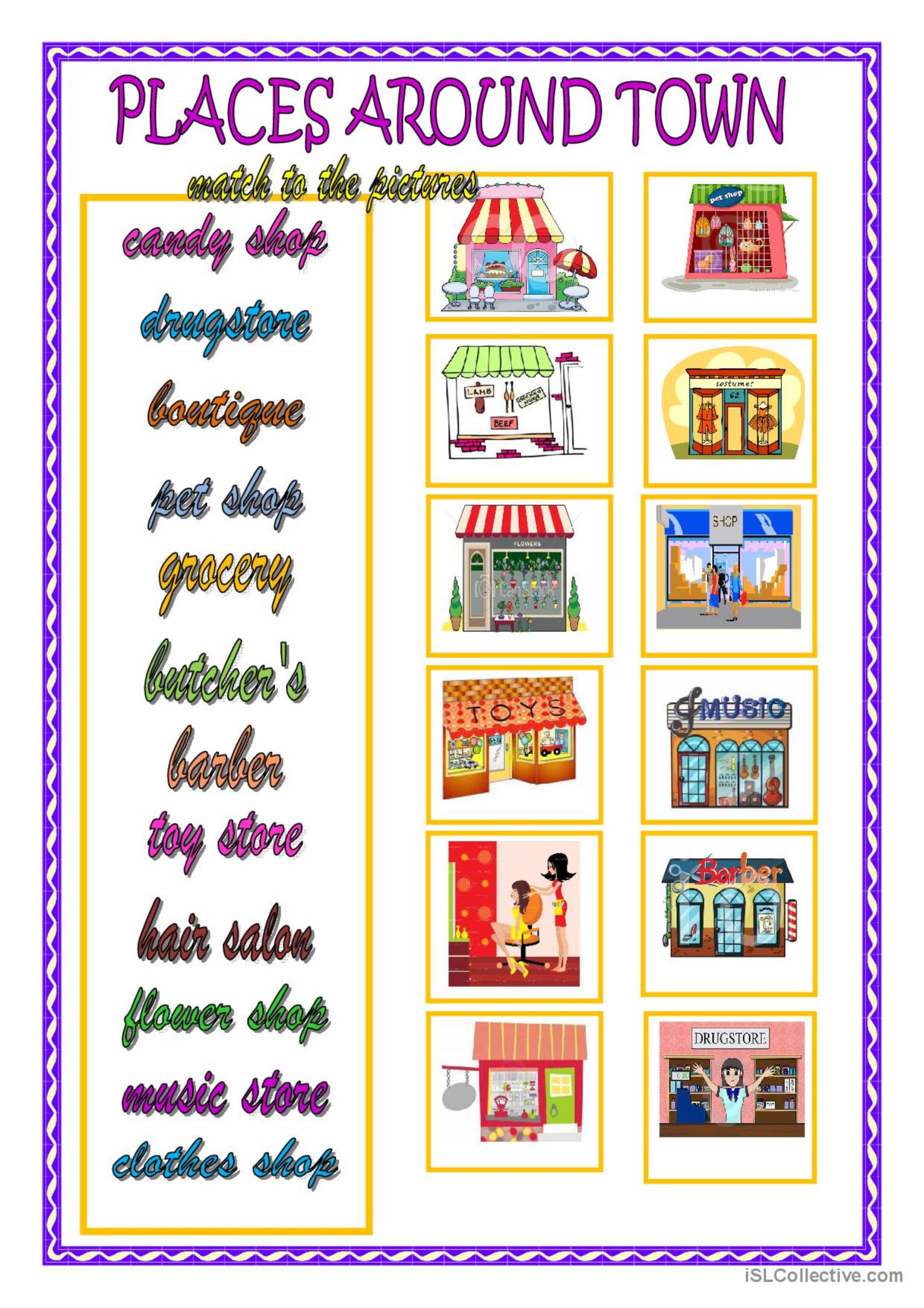 PLACES AROUND TOWN: English ESL worksheets pdf & doc