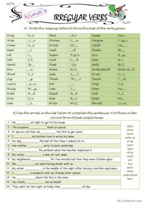 Spelling Practice - Irregular Verbs # 2