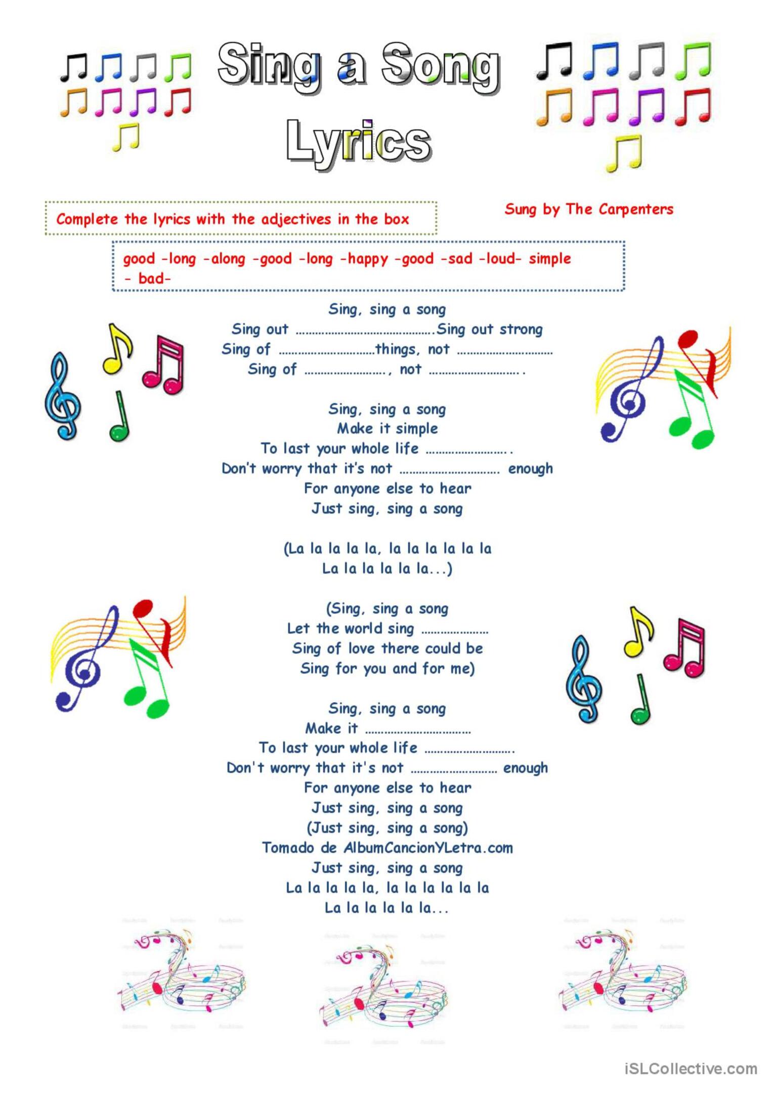 easy song for kids to sing lyrics