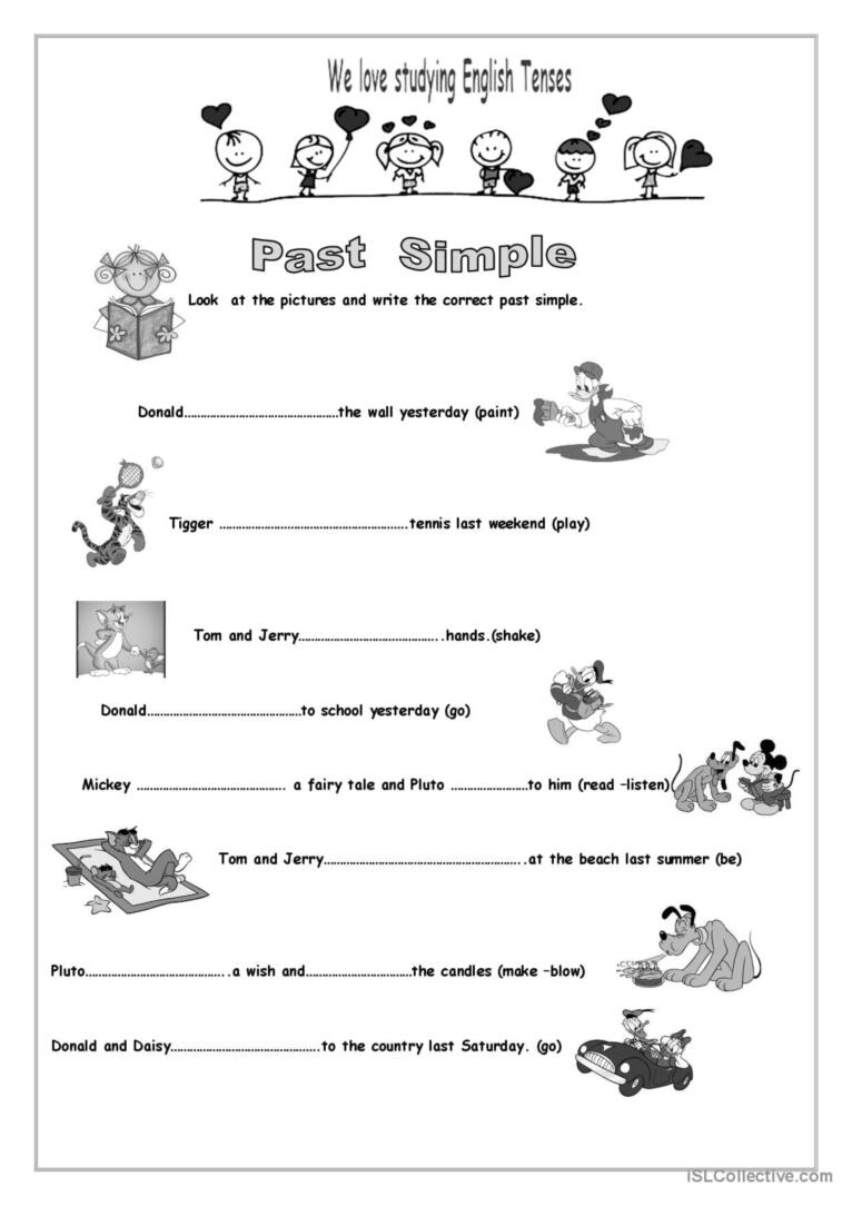 Grammar Worksheet - Practice Past Tense With The Toons + B&W