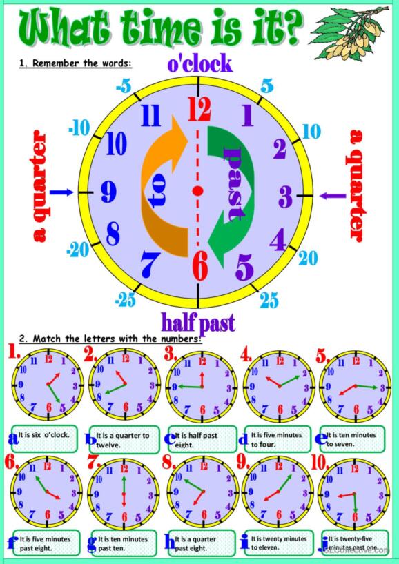 263 What time is it English ESL worksheets pdf & doc