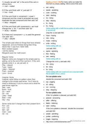 Spelling of Verb + ING/ simple past rules