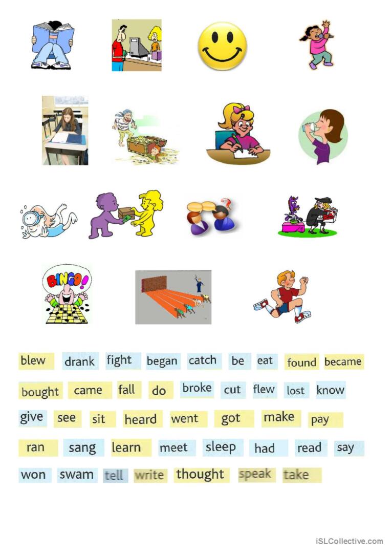 5-Page Illustrated Exercises for Irregular Verbs