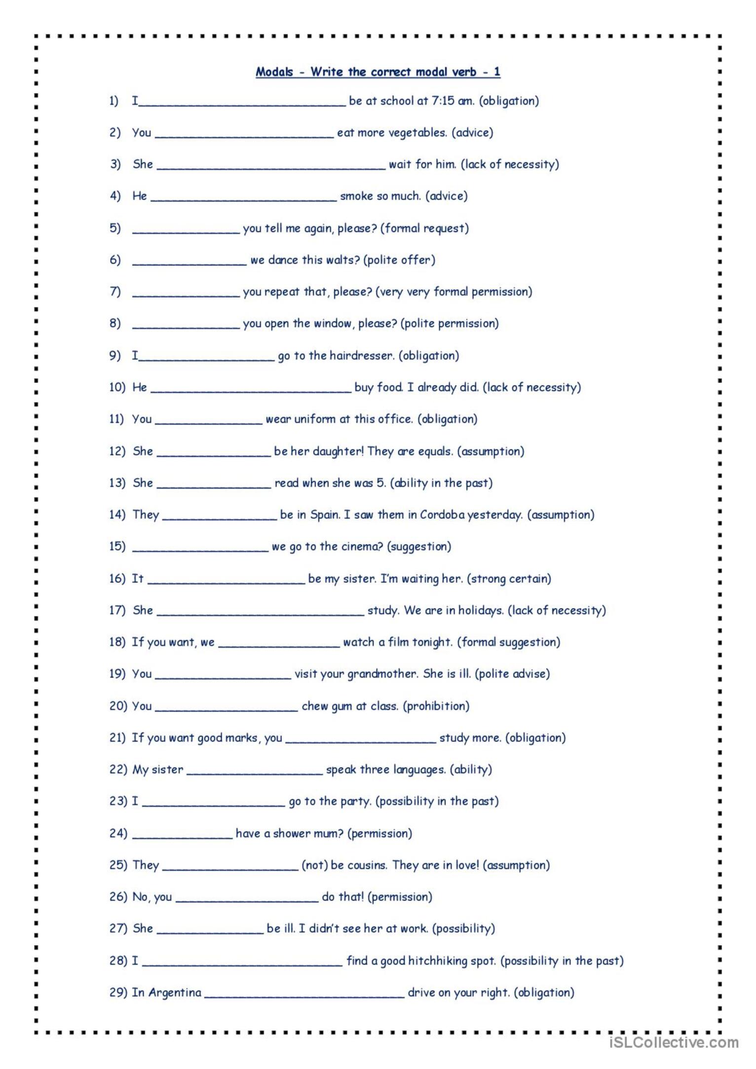 Modals: English ESL worksheets pdf & doc