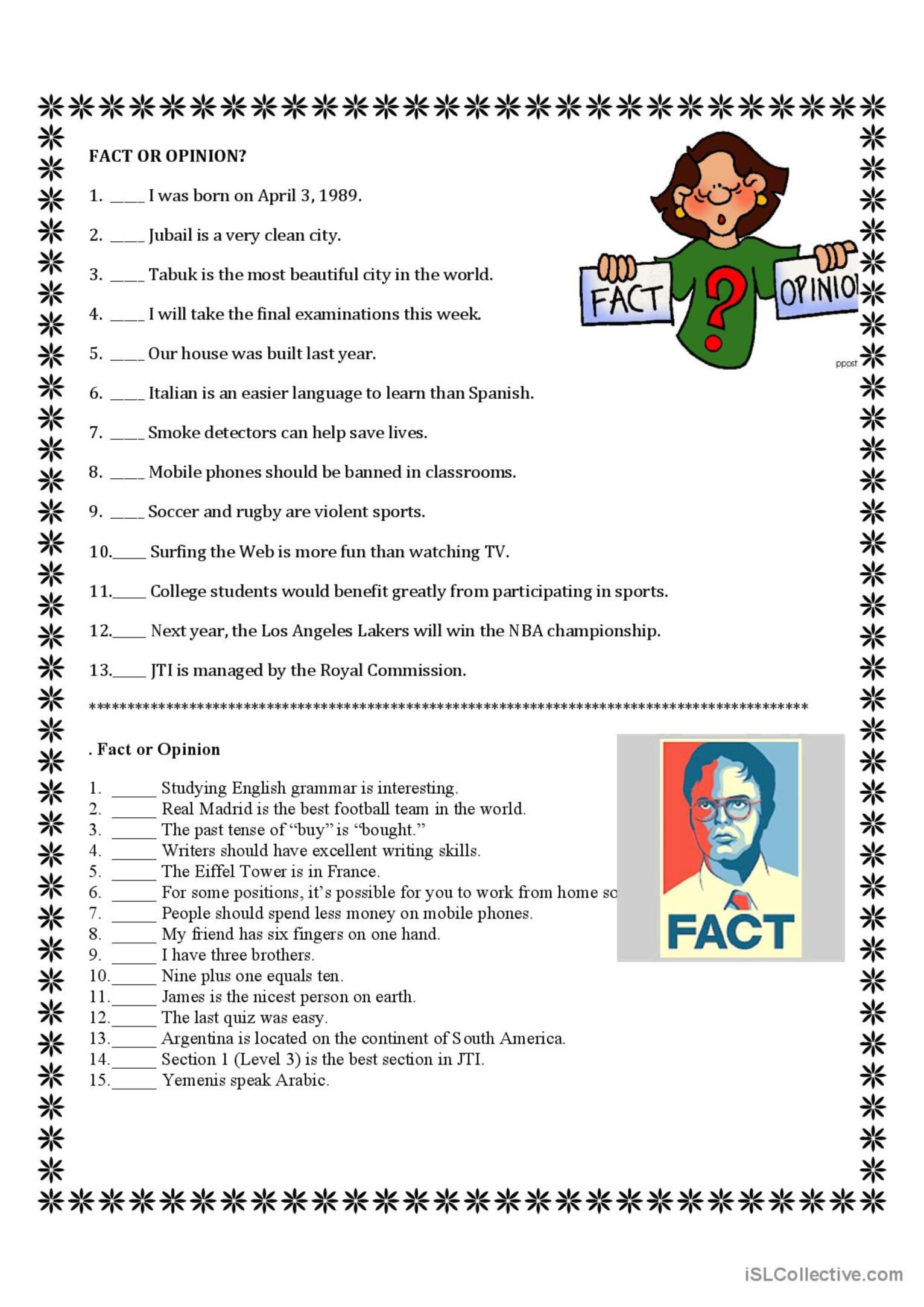 Fact Vs Opinion Worksheet Pdf at tannoahblog Blog