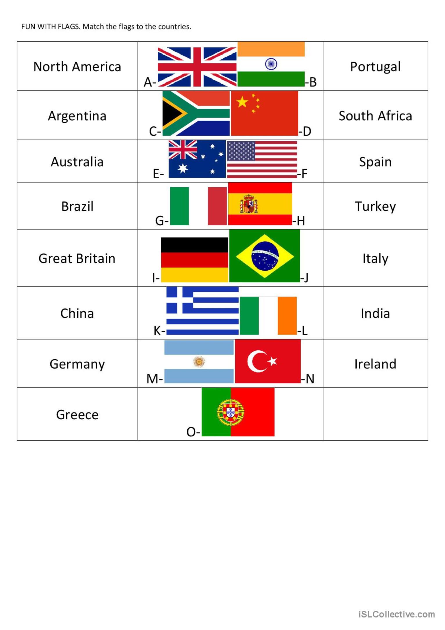 Fun with Flags warmer, filler…: English ESL worksheets pdf & doc