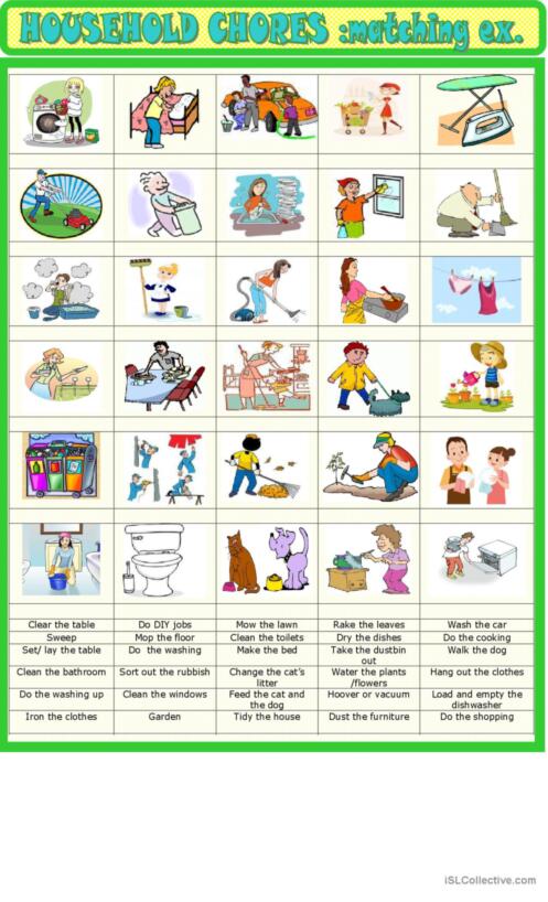 163 Chores English ESL worksheets pdf & doc