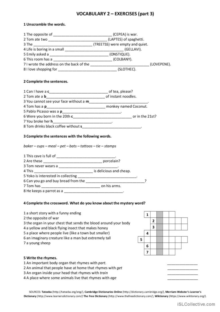 Vocabulary 2 - exercises 3 (international version)