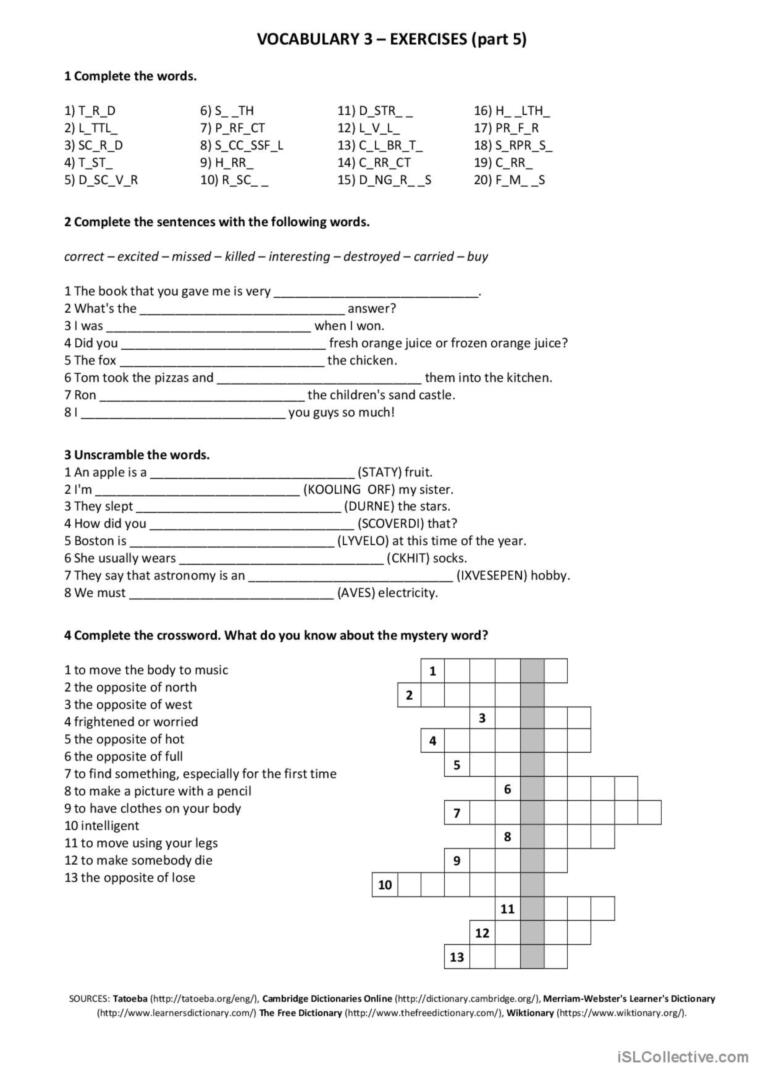 Vocabulary 3 - exercises 5 (international version)