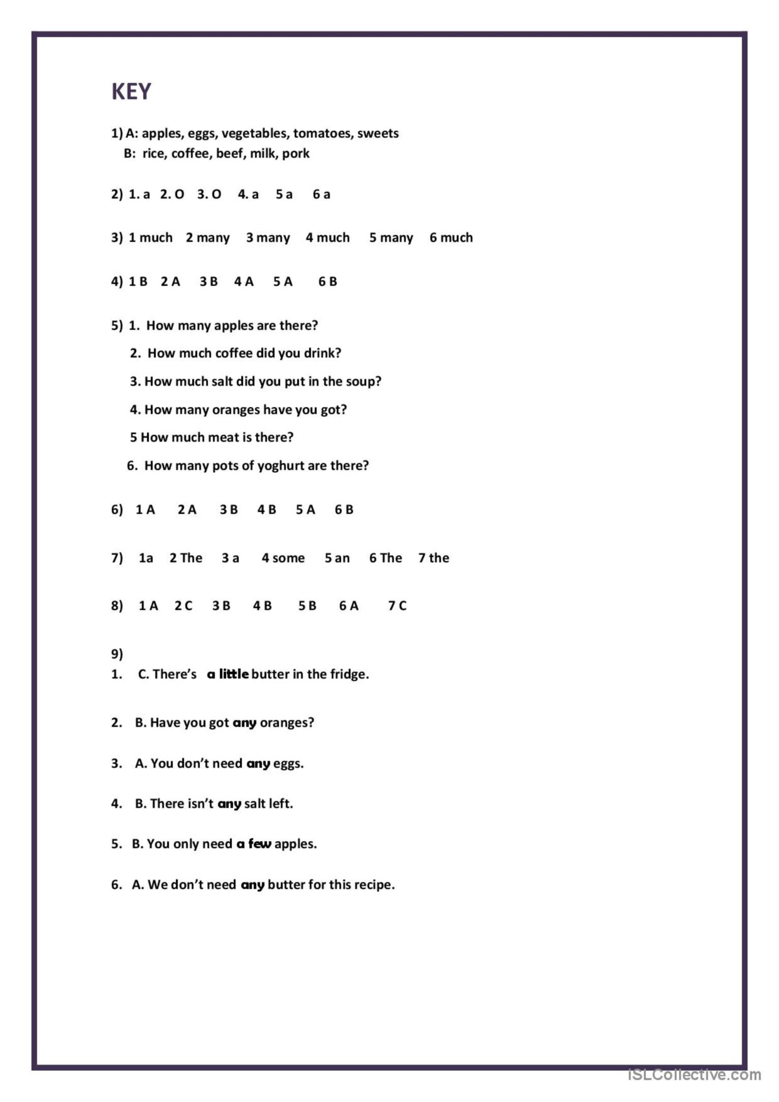 Revision Test Quantifiers General G… English Esl Worksheets Pdf And Doc