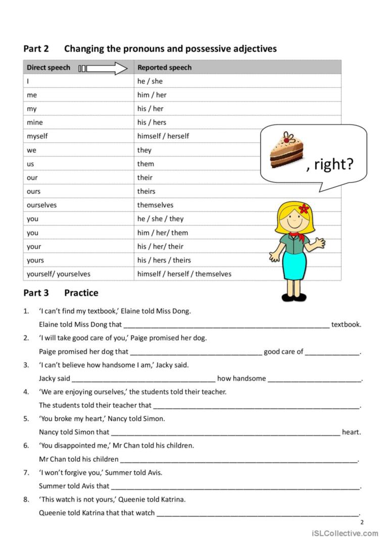 Reported Speech Lesson 3 general gra…: English ESL worksheets pdf & doc