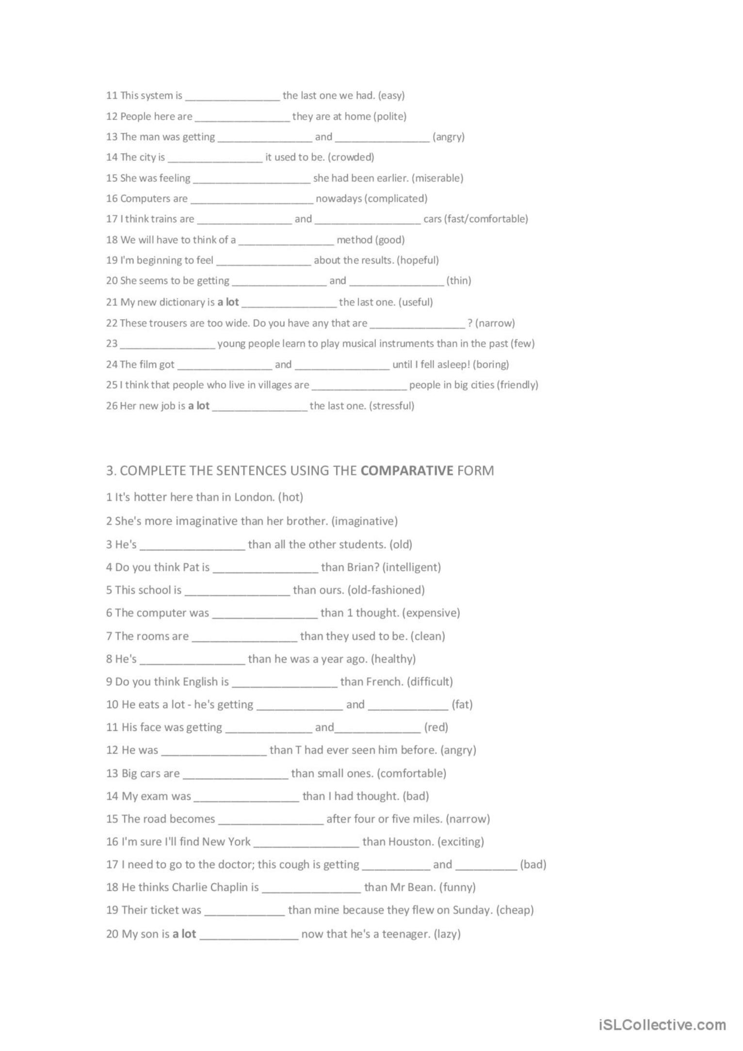 Esl Comparatives And Superlatives Conversation Questions - Printable Online