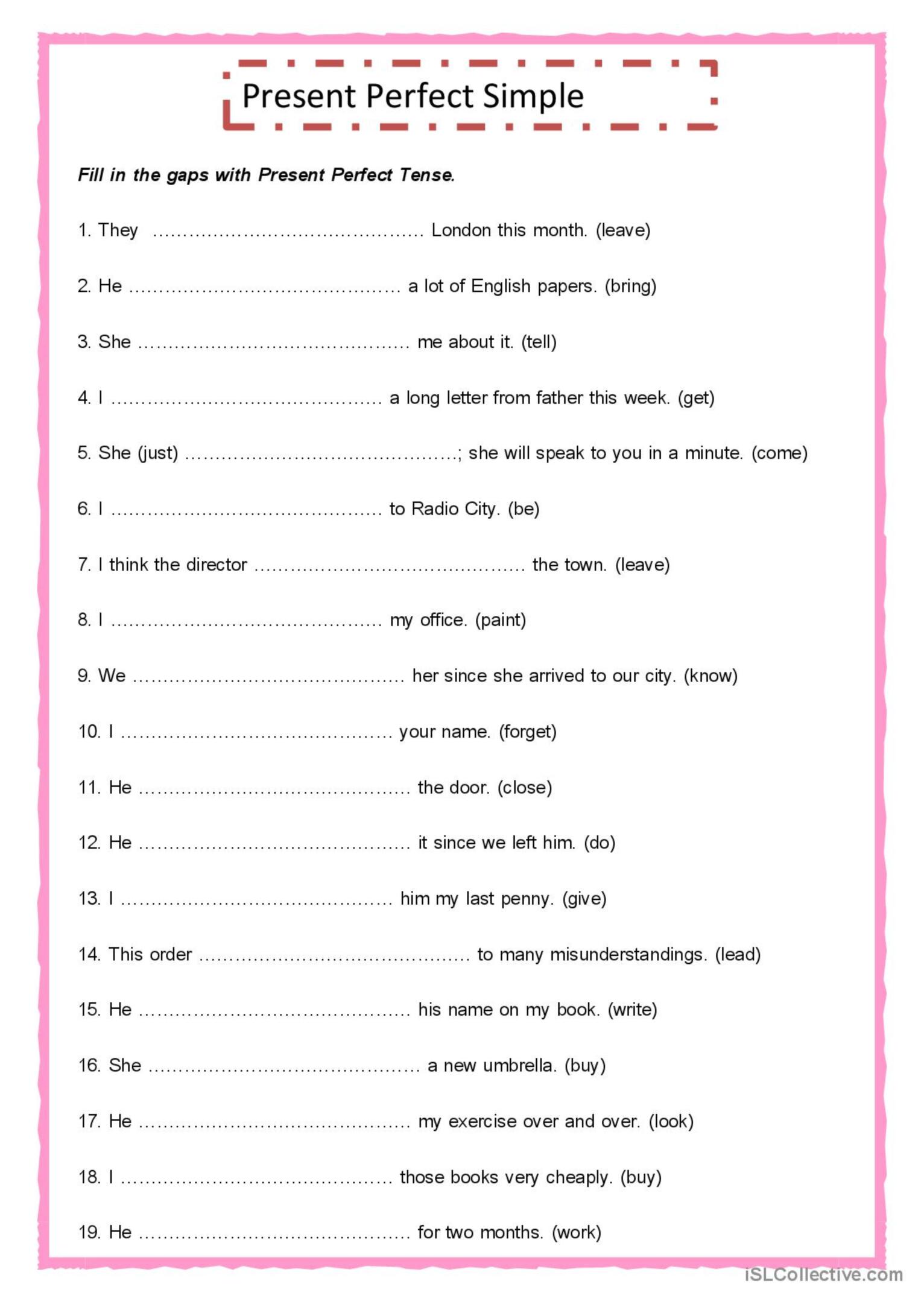 Present Perfect Simple: English ESL worksheets pdf & doc