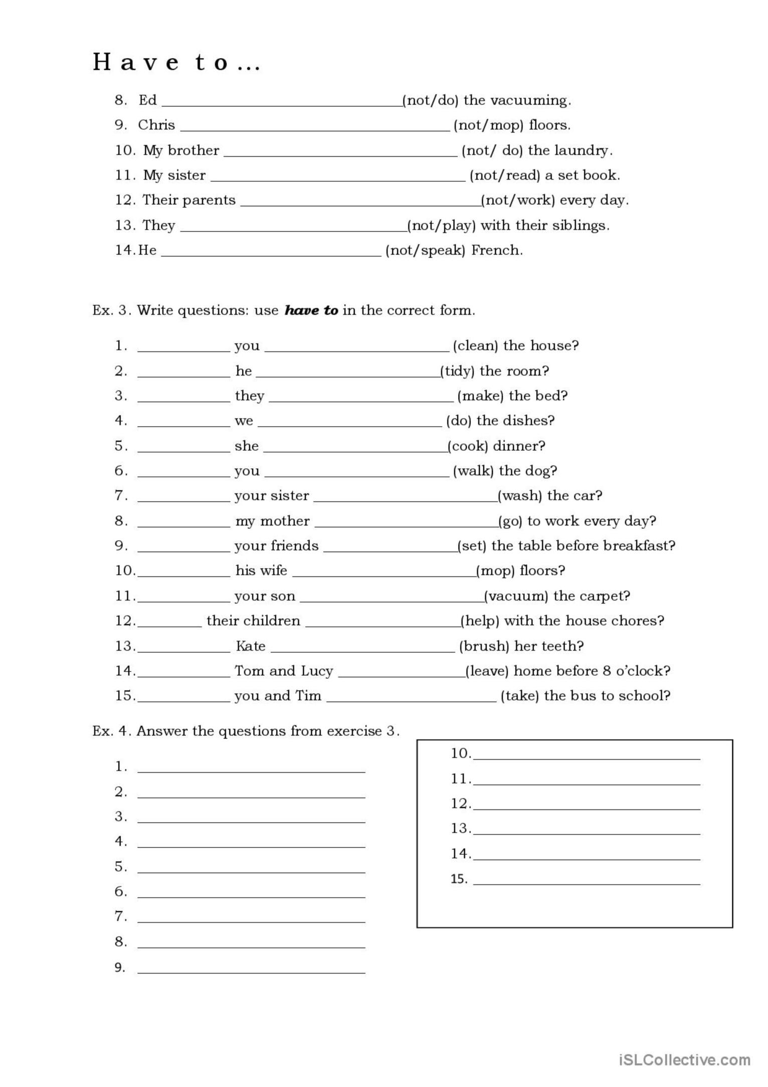 Have to: English ESL worksheets pdf & doc