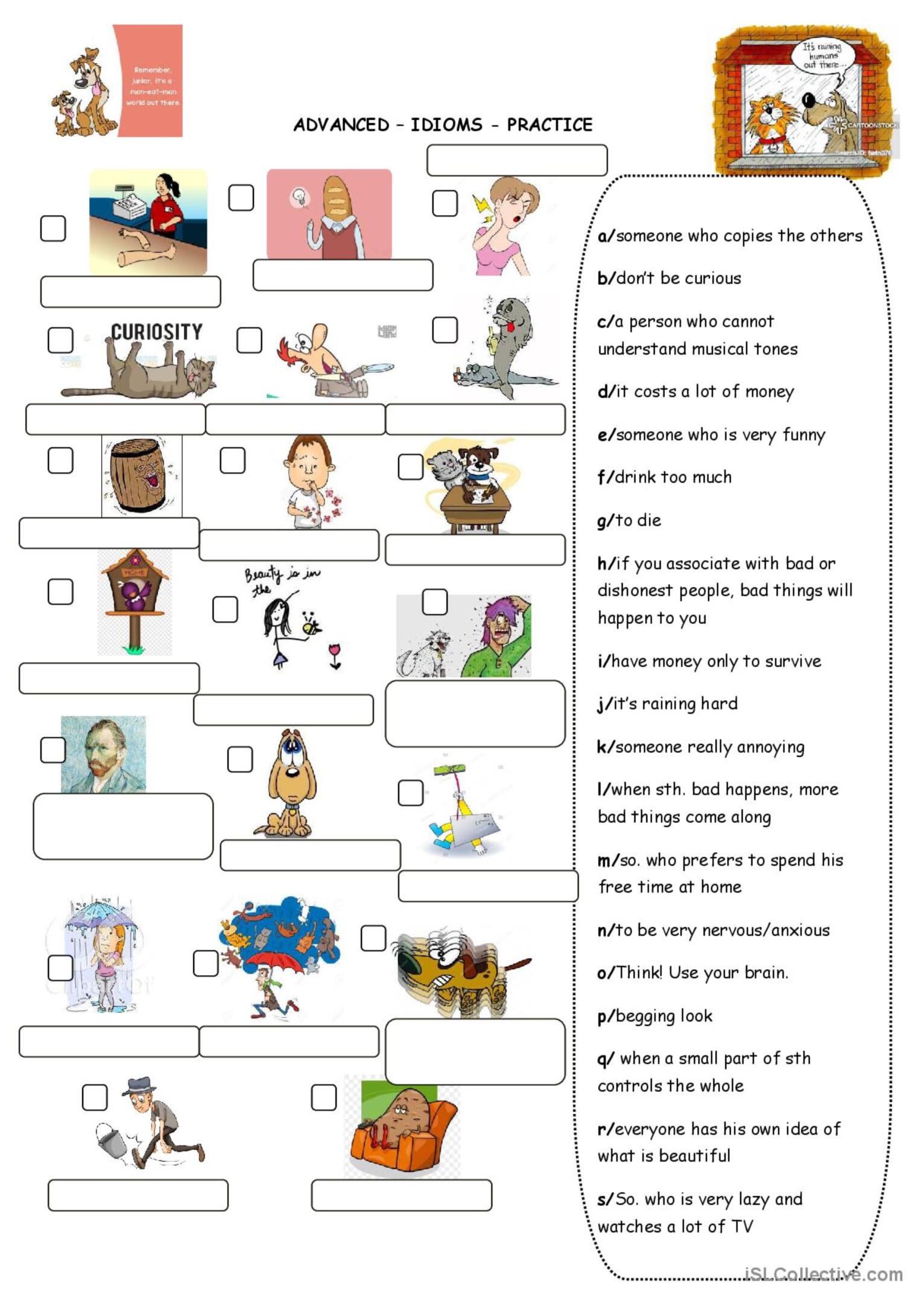 ADVANCED IDIOMS PRACTICE: English ESL worksheets pdf & doc