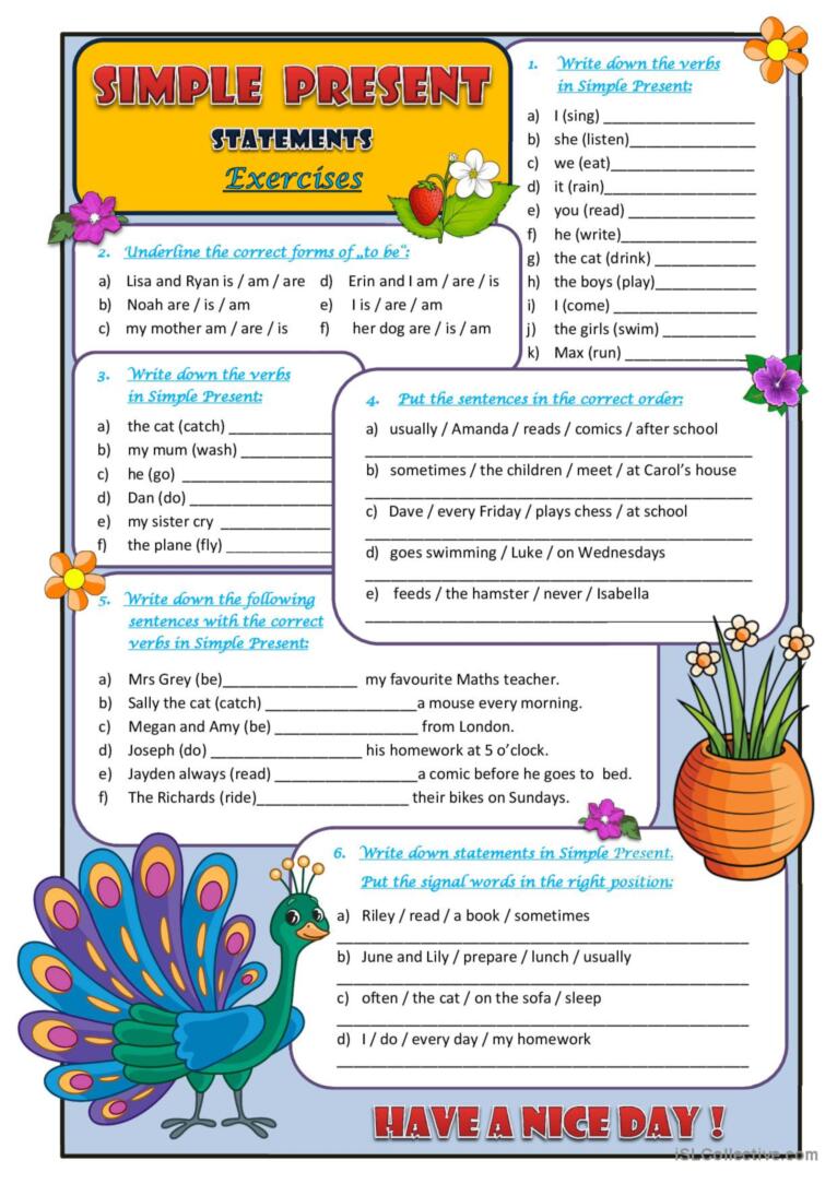 Simple Present Statements general gr…: English ESL worksheets pdf & doc