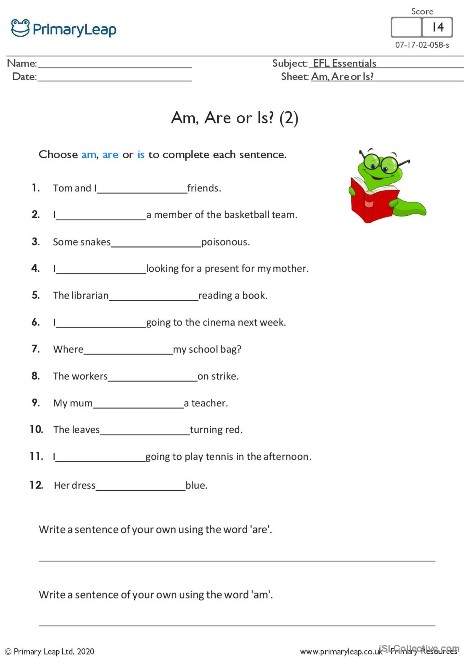 Am, Are Or Is? (2) Creative Writing…: English Esl Worksheets Pdf & Doc