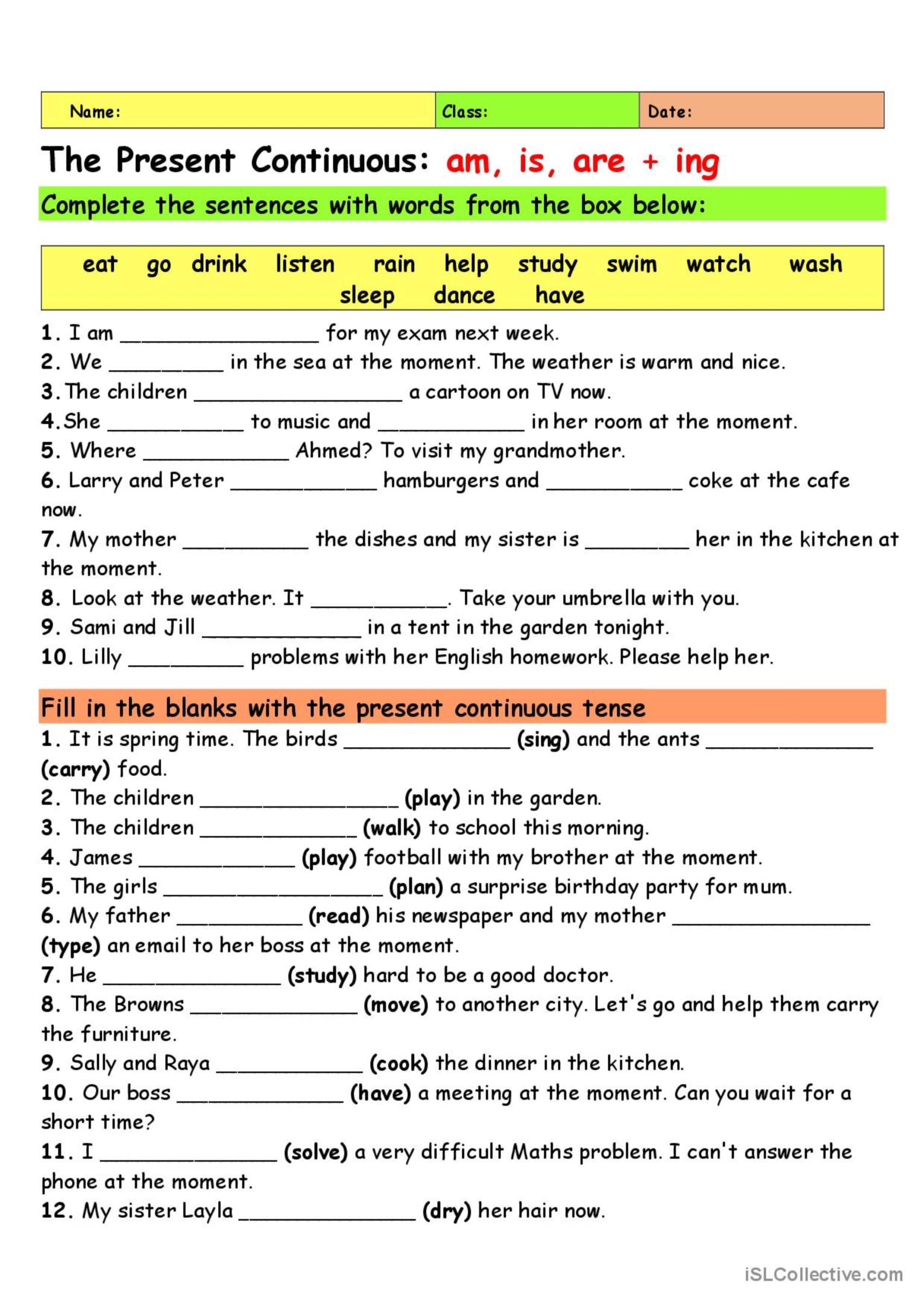 Grammar: The Present Continuous gene…: English ESL worksheets pdf & doc