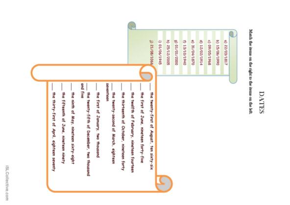 313 Dates English ESL worksheets pdf & doc