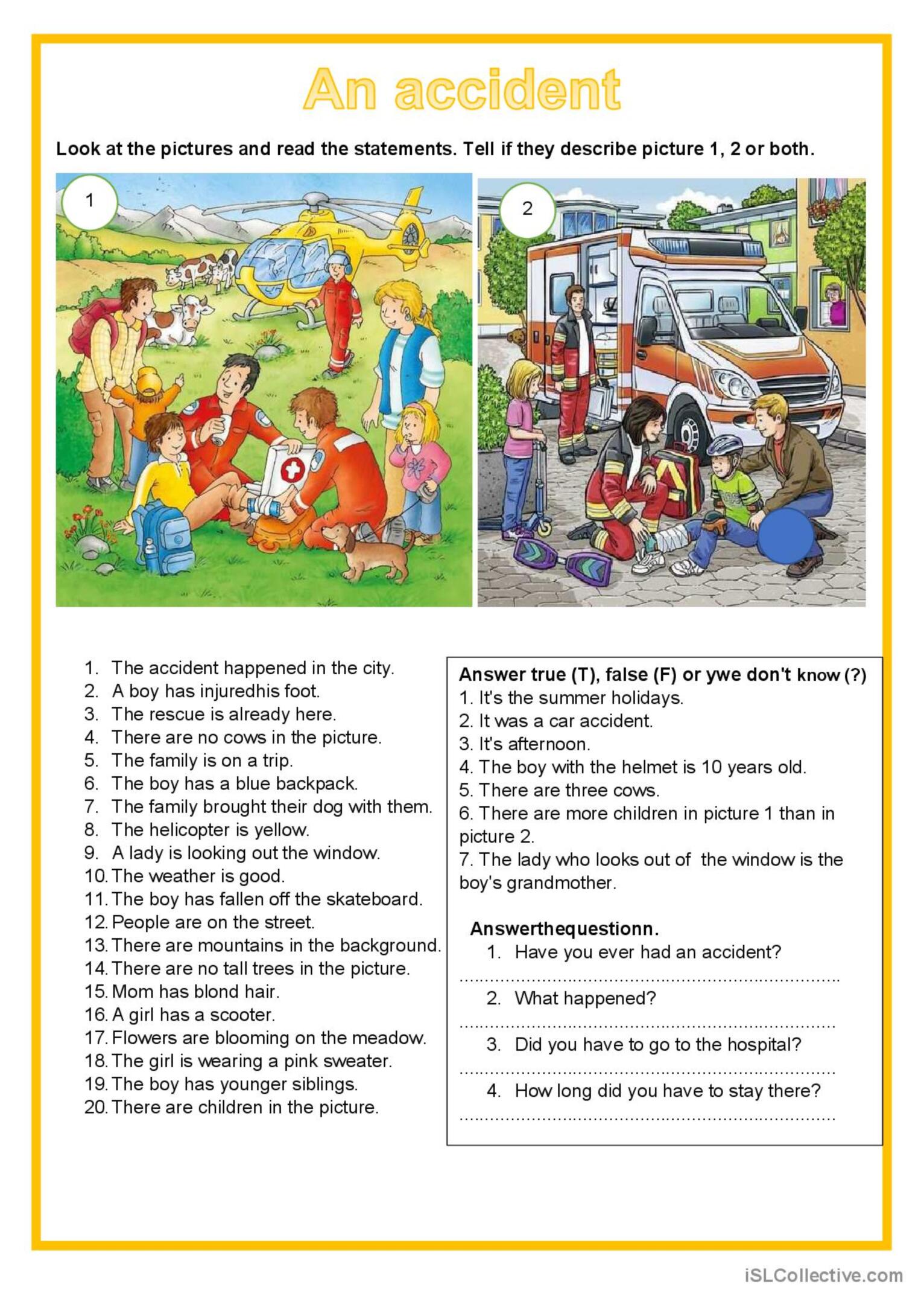 Picture Description - An Accident Ge…: English Esl Worksheets Pdf & Doc