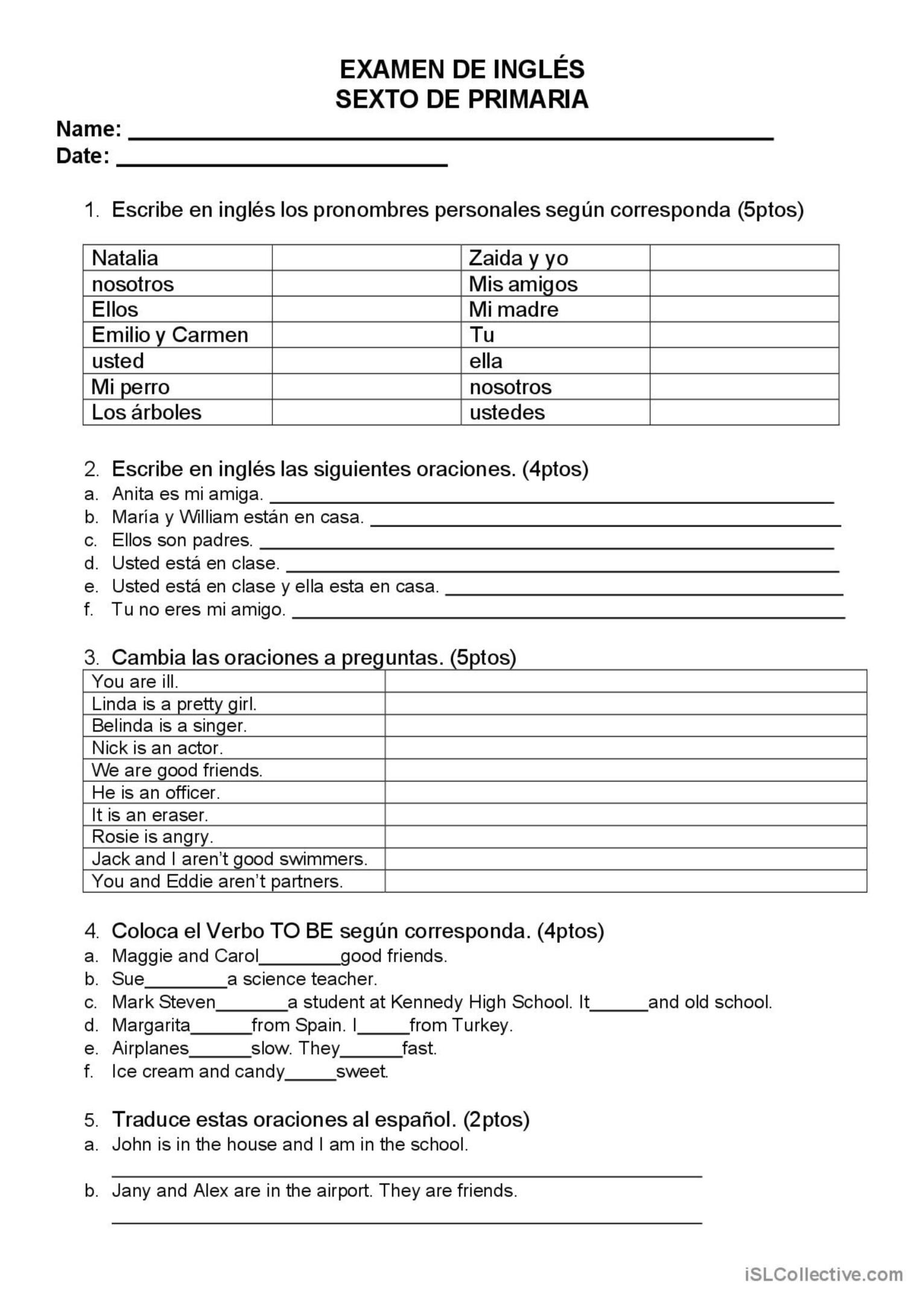 Examen De 6to De Primaria English Esl Worksheets Pdf And Doc