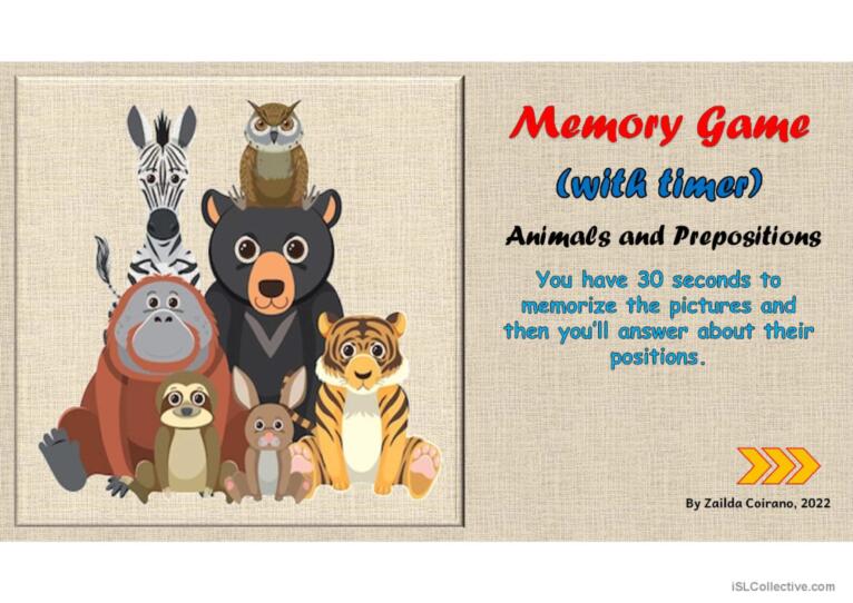 Animals And Prepositions - Memory Ga…: English Esl Powerpoints