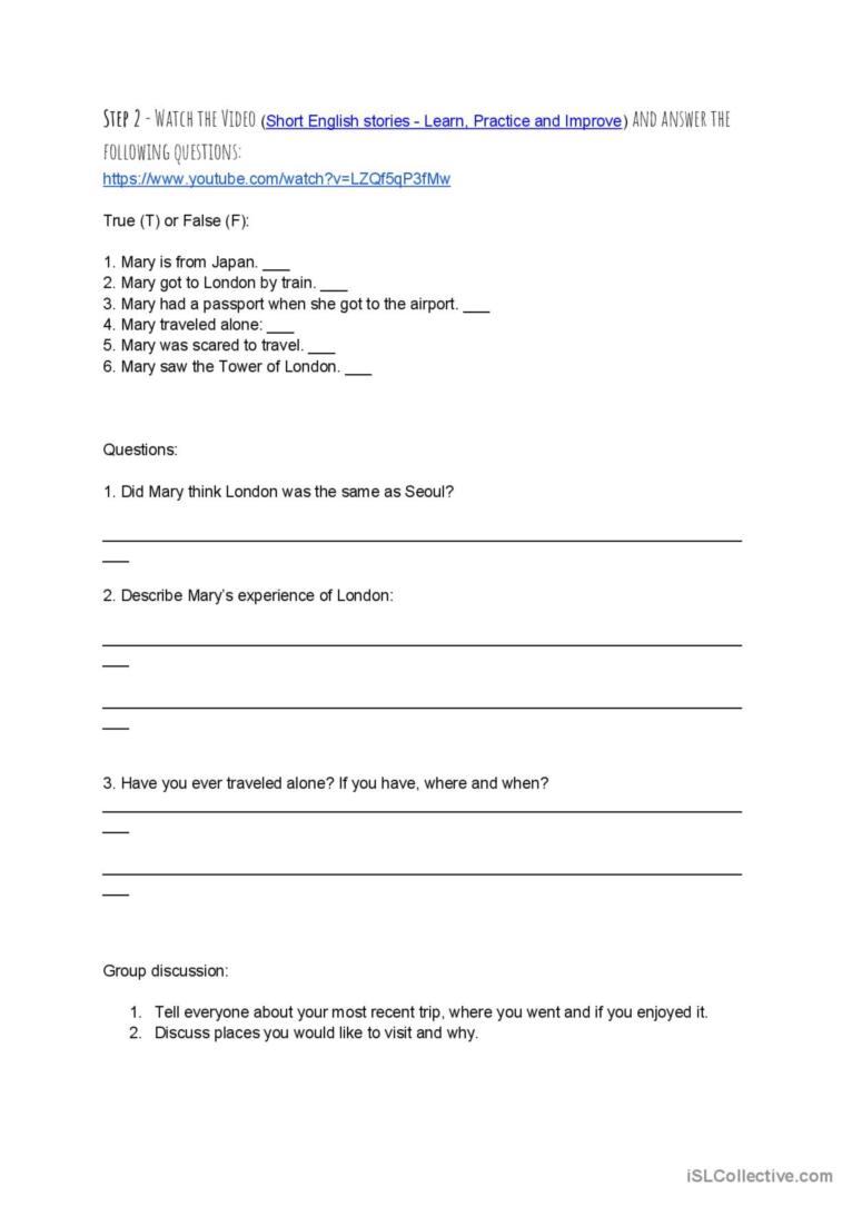 Travel Language Worksheet