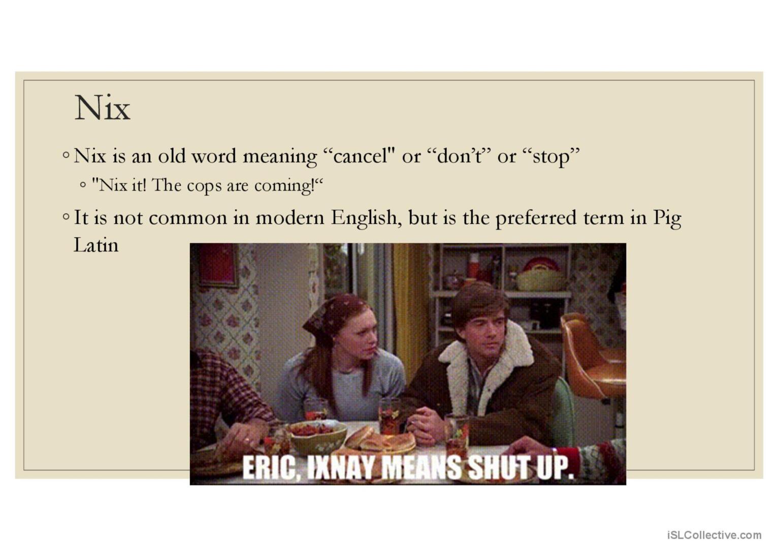 Explaining Pig Latin with examples f…: English ESL powerpoints