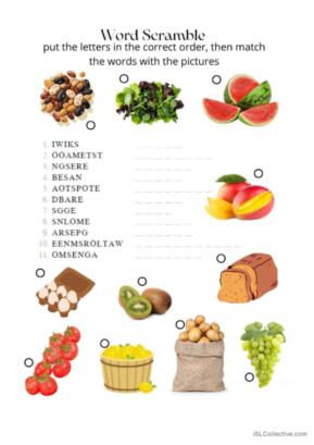 Word Scramble Market Vocabulary (Food, Vegetables and Fruits)