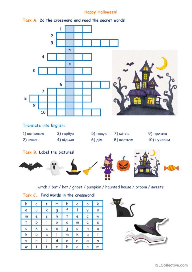 Happy Haloween! (Vocabulary and crossword)