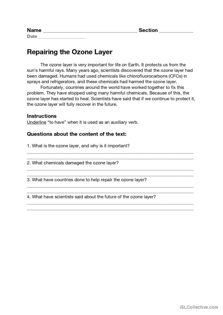 A2 Level Reading about the Ozone Layer to practice using "to have" as an auxiliary verb